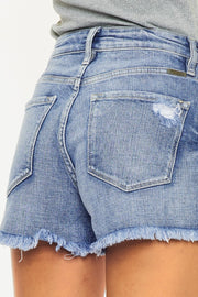 Kancan Distressed Raw Hem Denim Shorts Trendsi