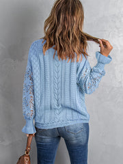 Openwork Lantern Sleeve Dropped Shoulder Sweater Trendsi