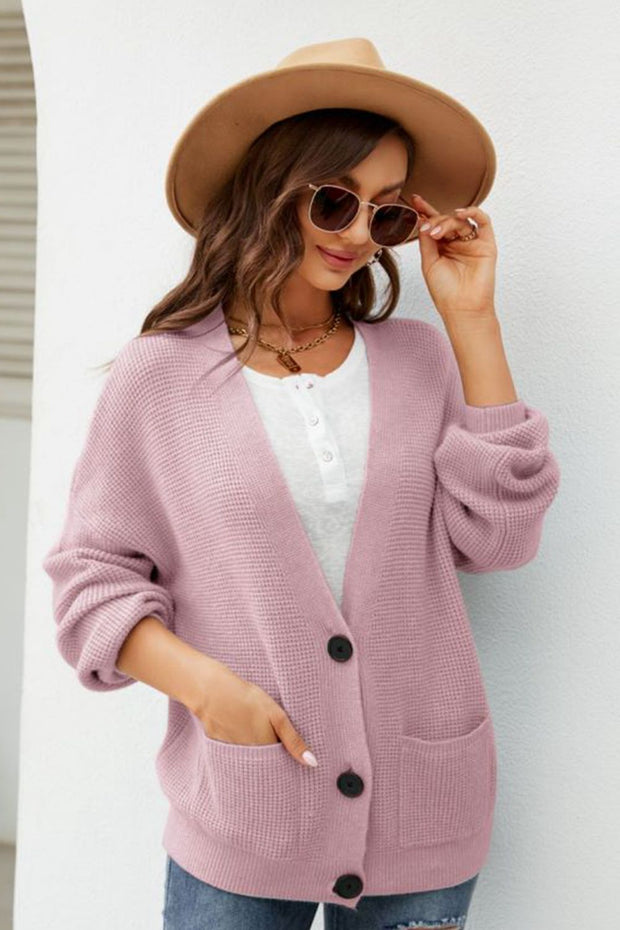 Waffle-Knit Dropped Shoulder Cardigan Trendsi