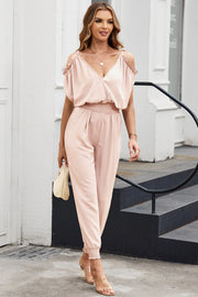 Frill Surplice Cold Shoulder Jumpsuit Trendsi