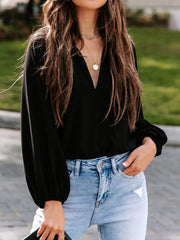 Notched Neck Long Sleeve Blouse Trendsi