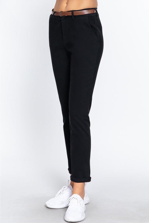 ACTIVE BASIC Cotton-Span Twill Straight Pants Trendsi