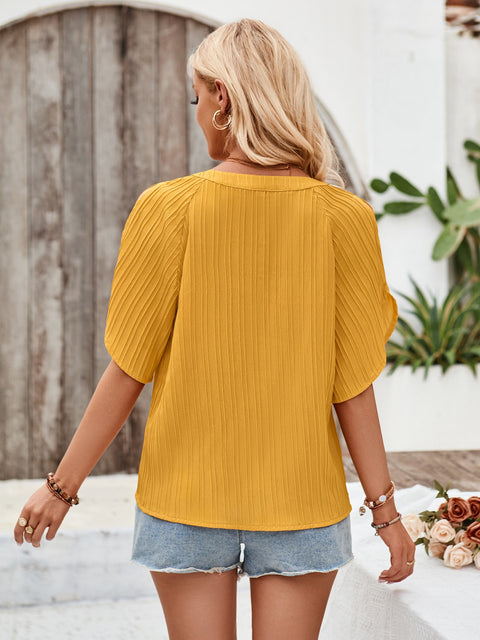 Notched Slit Half Sleeve Blouse Trendsi