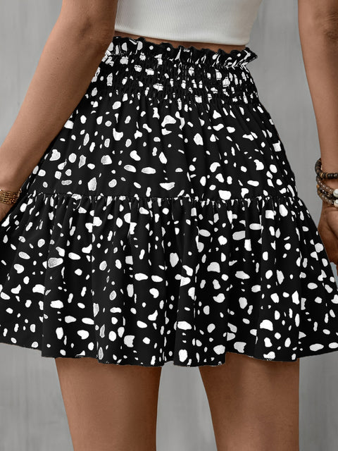 Frill Tied Printed Mini Skirt Trendsi