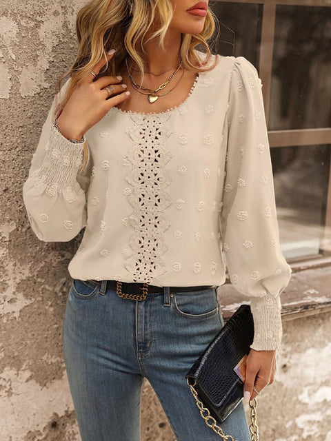 Swiss Dot Lace Detail Blouse Trendsi