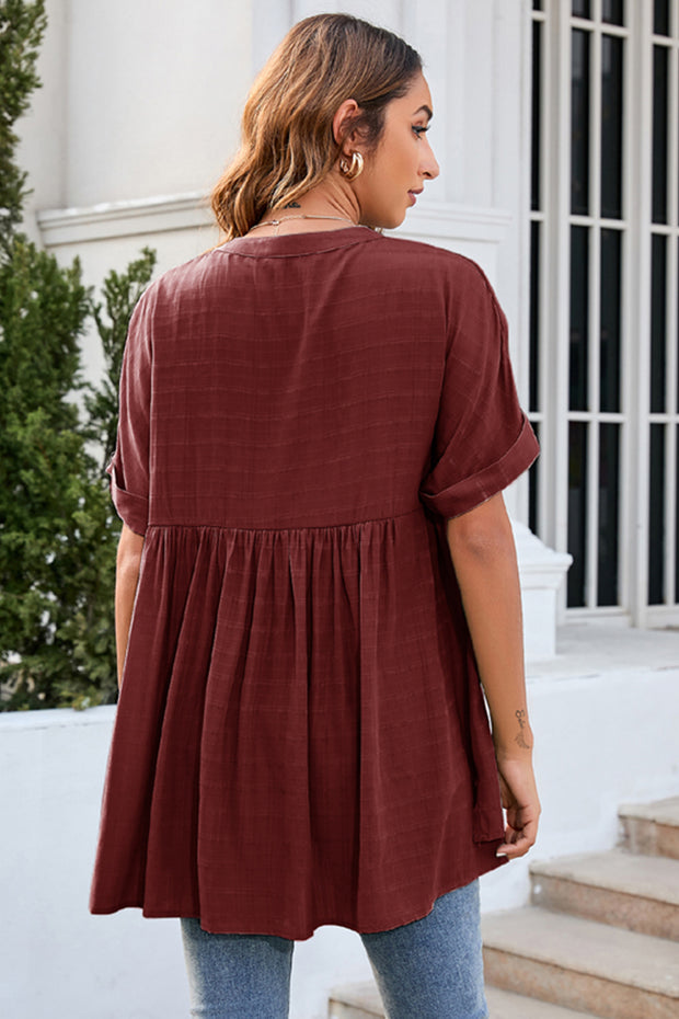 Ruched Notched Short Sleeve Blouse Trendsi