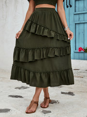 Ruffled Elastic Waist Midi Skirt Trendsi