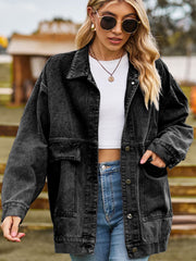 Dropped Shoulder Denim Jacket with Pockets Trendsi