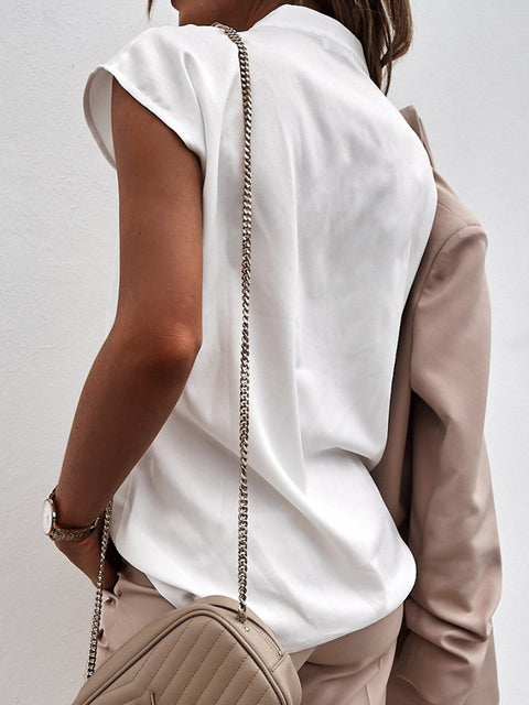 V-Neck Cap Sleeve Blouse Trendsi