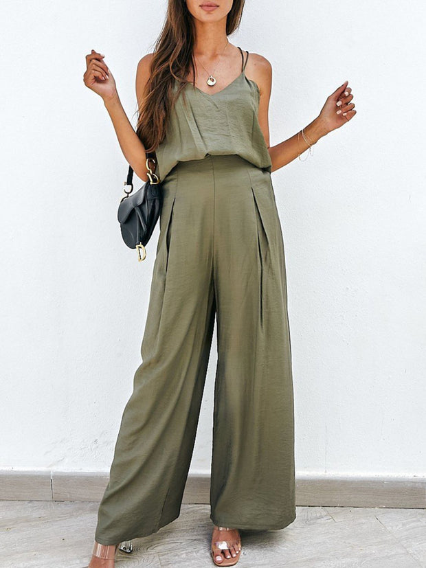 Spaghetti Strap Cami and Wide Leg Pants Set Trendsi