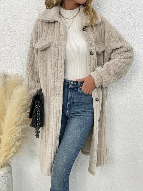 Collared Neck Drop Shoulder Coat Trendsi