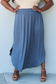 Doublju Comfort Princess Full Size High Waist Scoop Hem Maxi Skirt in Dusty Blue Trendsi