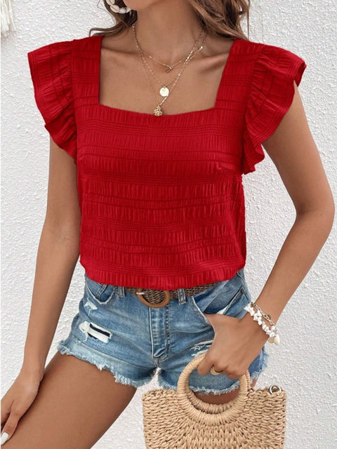 Ruffled Square Neck Cap Sleeve Blouse Trendsi