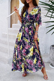 Printed Tied Half Sleeve Slit Dress Trendsi