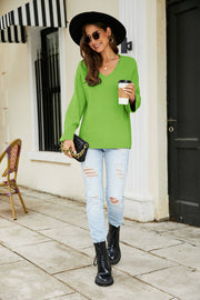 Drop Shoulder V-Neck Knit Pullover Trendsi