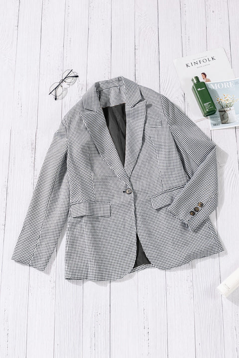 Plaid Lapel Collar Button Cuff Blazer Trendsi