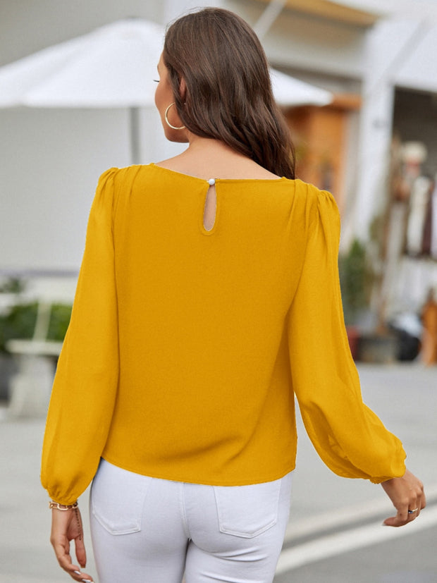 Round Neck Long Sleeve Blouse Trendsi