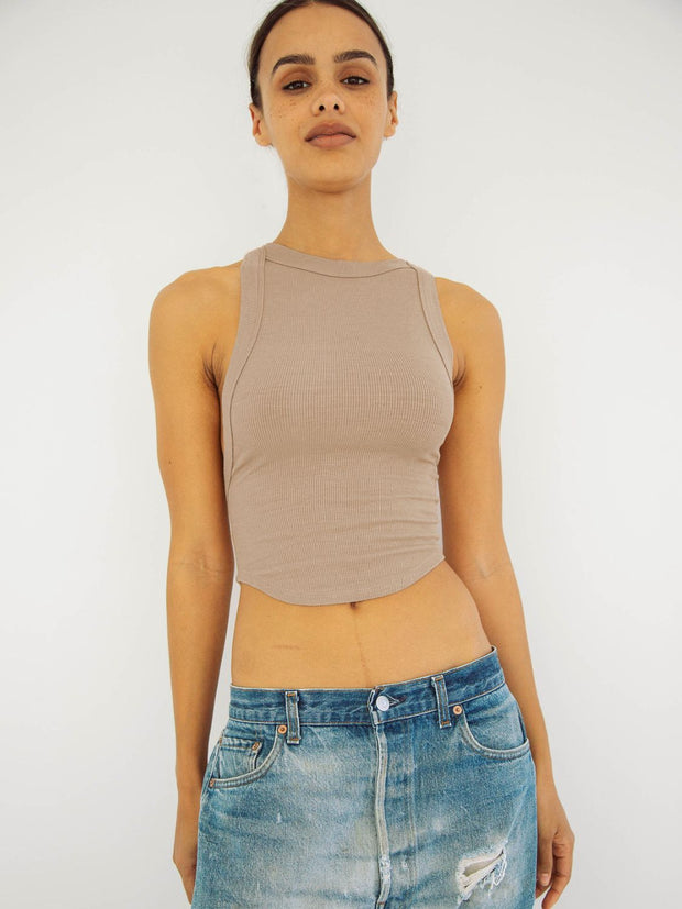 Halter Neck Ribbed Cropped Top Trendsi