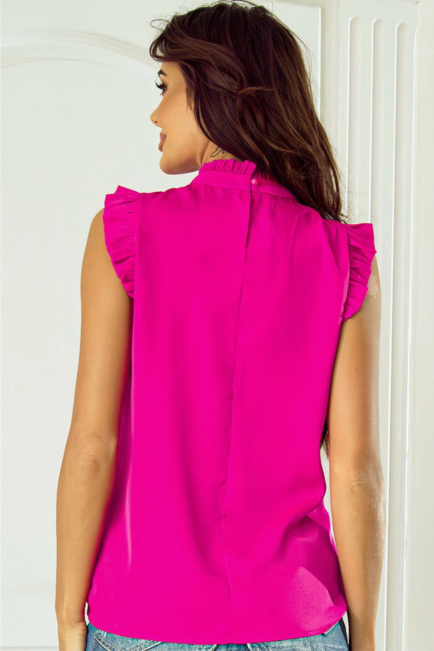 Ruffled Mock Neck Cap Sleeve Blouse Trendsi