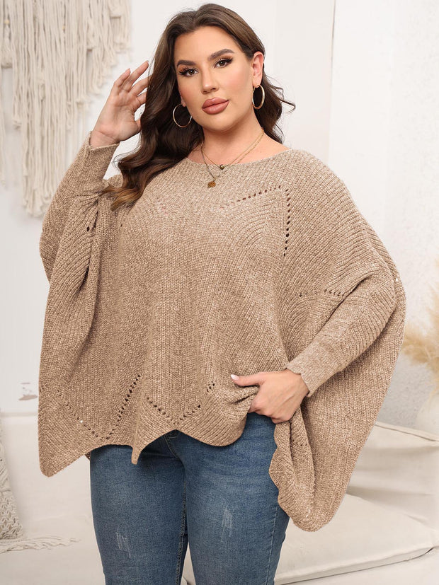 Plus Size Round Neck Batwing Sleeve Sweater Trendsi