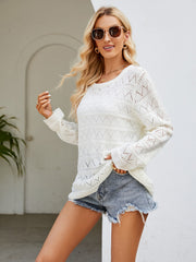 Round Neck Openwork Long Sleeve Knit Top Trendsi