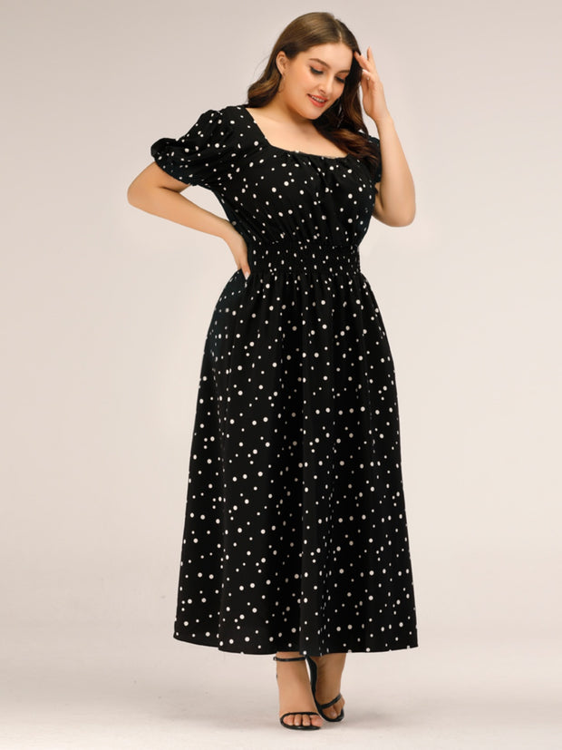 Plus Size Polka Dot Square Neck Dress Trendsi