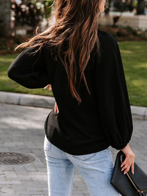 Notched Neck Long Sleeve Blouse Trendsi