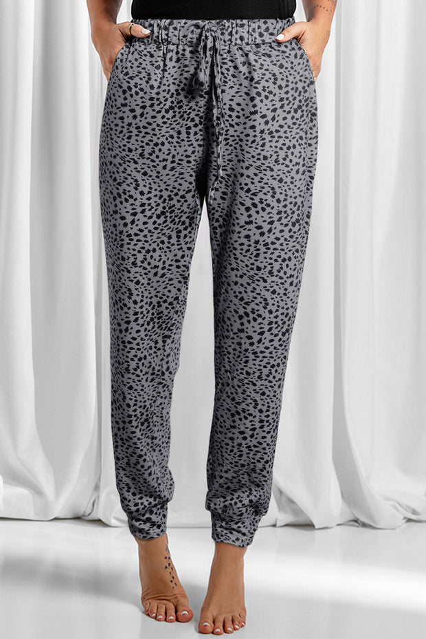 Full Size Leopard Drawstring Pocketed Pants Trendsi