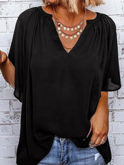 Ruched Notched Half Sleeve Blouse Trendsi