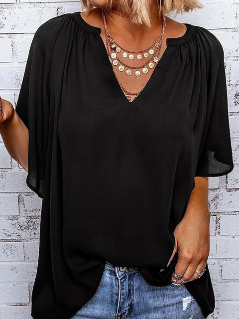 Ruched Notched Half Sleeve Blouse Trendsi