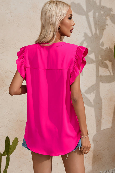 Ruffled Notched Cap Sleeve Blouse Trendsi