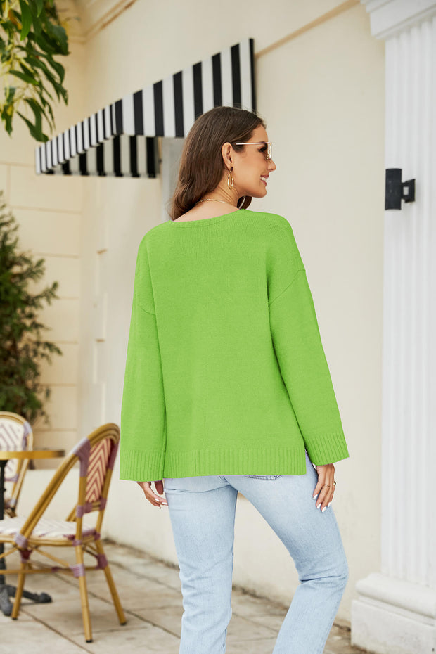 Drop Shoulder V-Neck Knit Pullover Trendsi