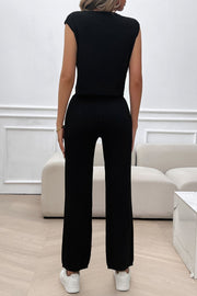 Ribbed Round Neck Top and Pants Set Trendsi