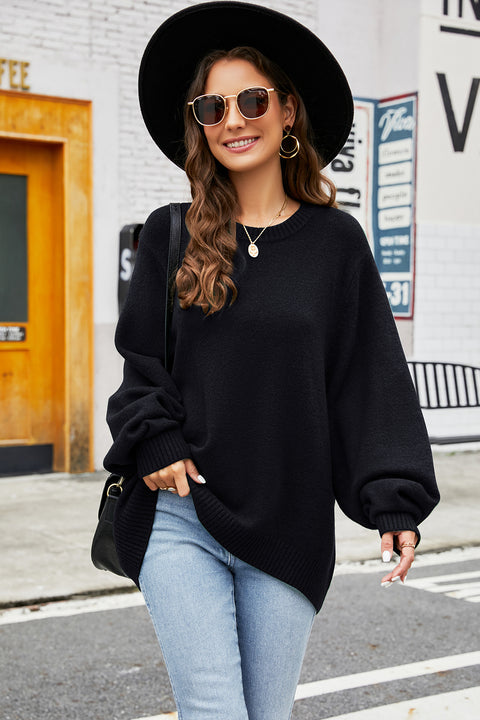 Round Neck  Long Sleeve Sweater Trendsi