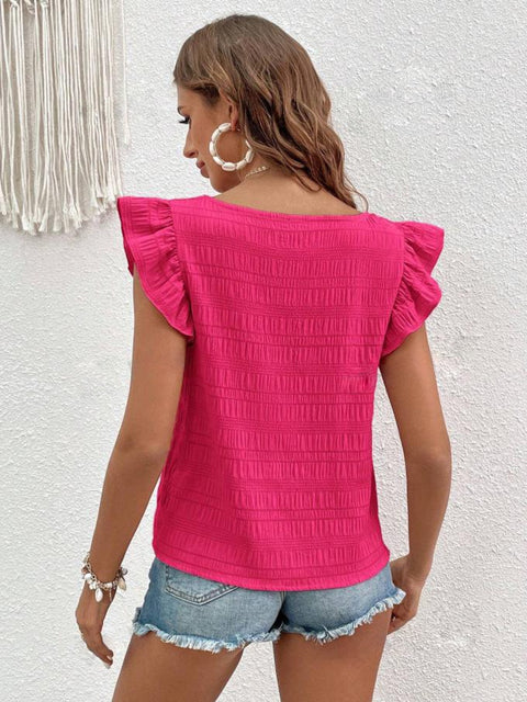 Ruffled Square Neck Cap Sleeve Blouse Trendsi