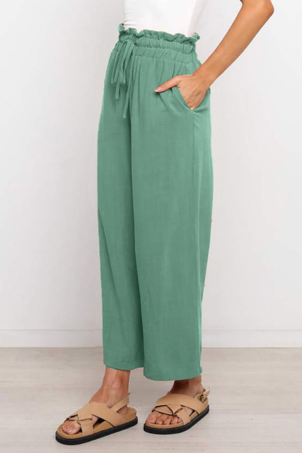 Drawstring Paperbag Waist Wide Leg Pants Trendsi