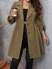 Plus Size Lapel Collar Drawstring Roll-Tab Sleeve Trench Coat Trendsi