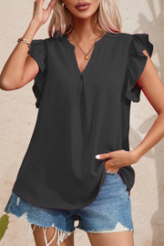 Ruffled Notched Cap Sleeve Blouse Trendsi