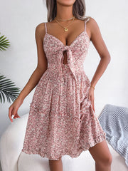 Frill Ditsy Floral Spaghetti Strap Mini Dress Trendsi