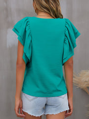 Round Neck Flounce Sleeve Blouse Trendsi