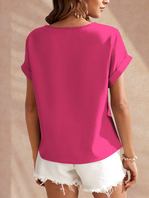 Round Neck Short Sleeve Blouse Trendsi