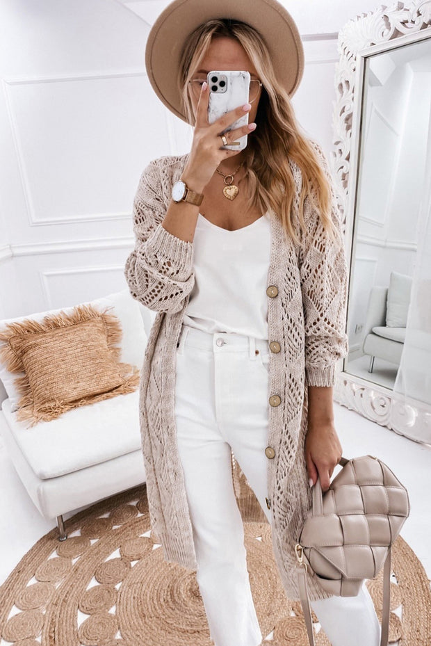 V-Neck Long Sleeve Cardigan Trendsi