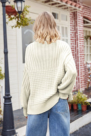 Ribbed Drop Shoulder Lantern Sleeve Sweater Trendsi