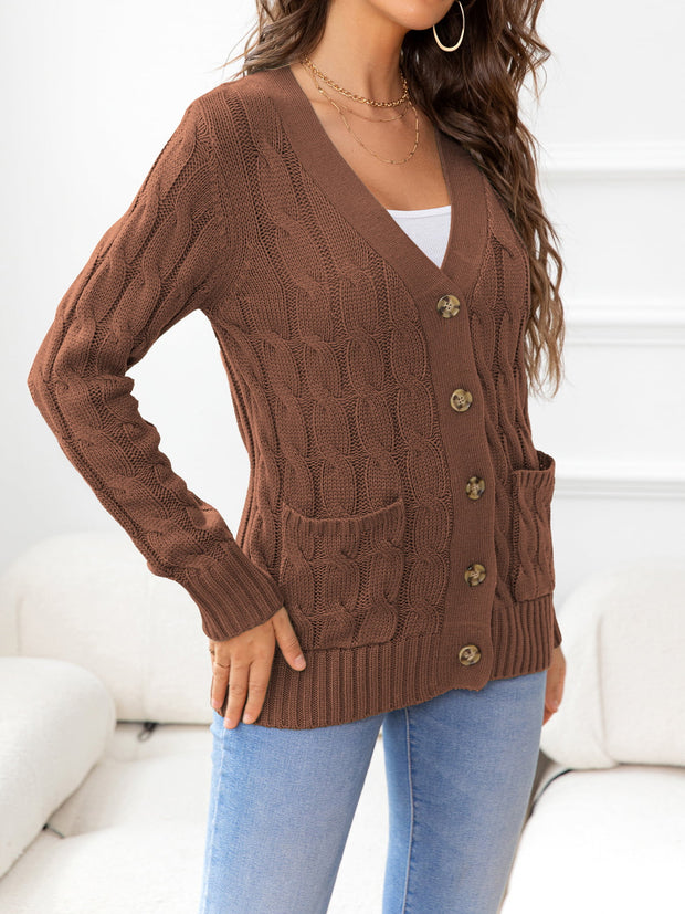 Button Down Cable-Knit Cardigan Trendsi