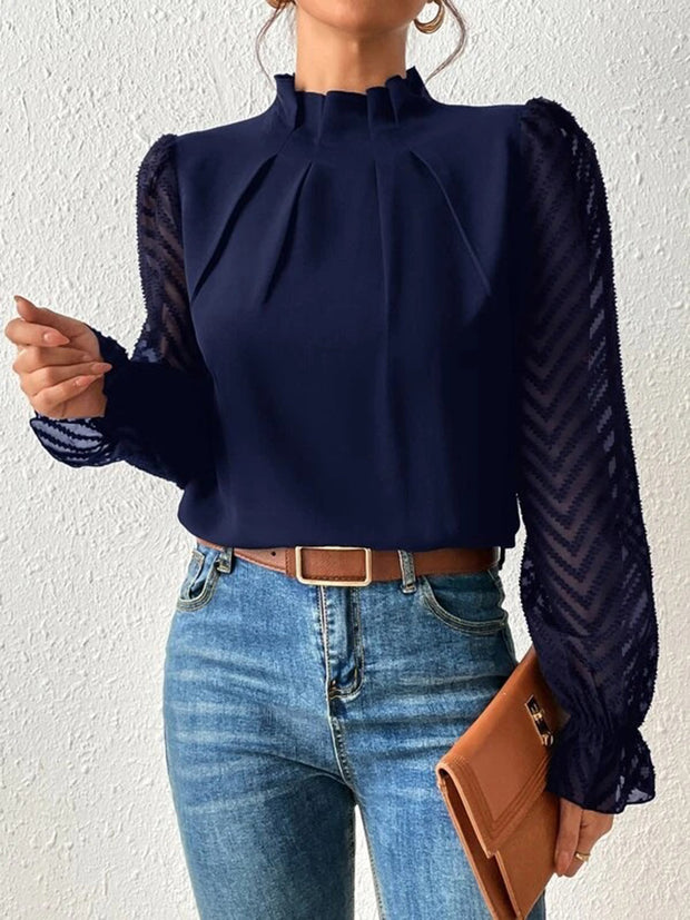 Mock Neck Flounce Sleeve Blouse Trendsi