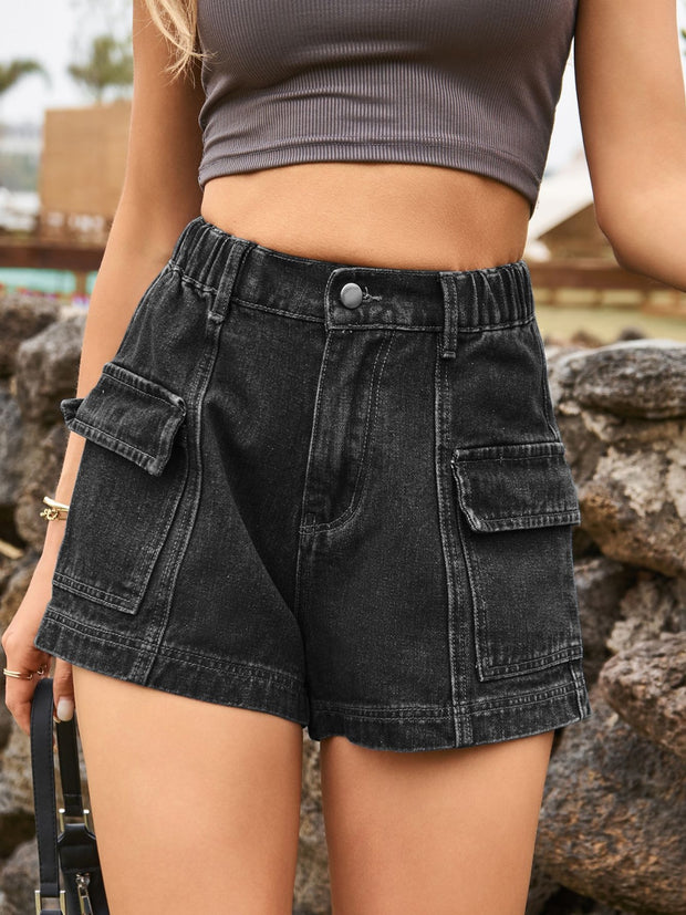 High Waist Denim Shorts with Pockets Trendsi