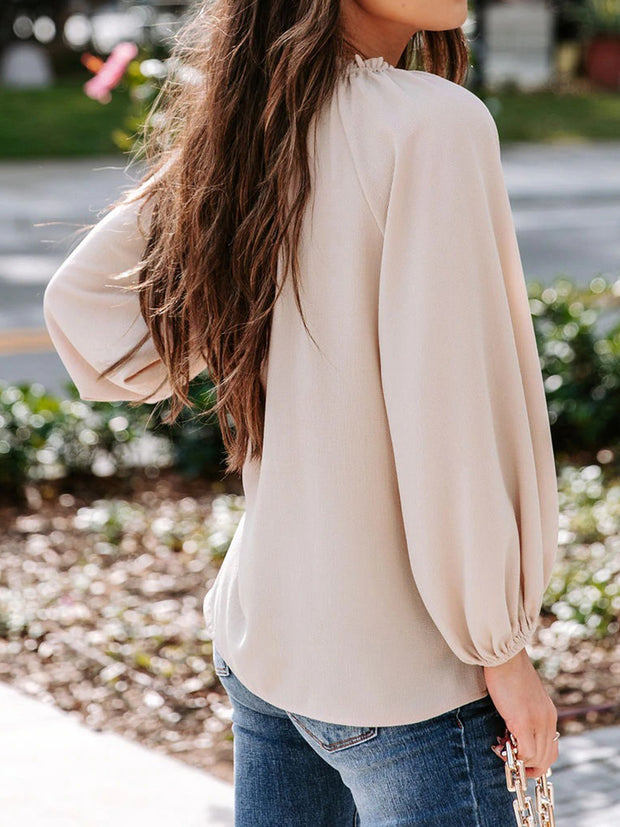 Notched Neck Long Sleeve Blouse Trendsi