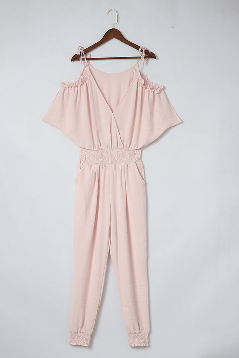 Frill Surplice Cold Shoulder Jumpsuit Trendsi