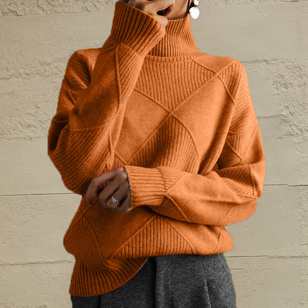 Geometric Turtleneck Long Sleeve Sweater Trendsi