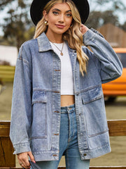 Dropped Shoulder Denim Jacket with Pockets Trendsi